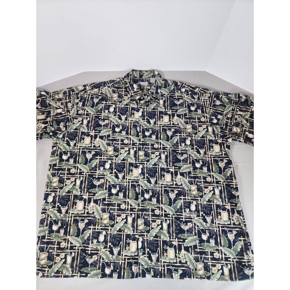 Half Moon Bay Mens 3XLT Tropical Cocktail Tiki Bamboo Print Cotton Aloha‎ Shirt
